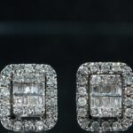 Rectangular Halo Baguette Stud Earrings